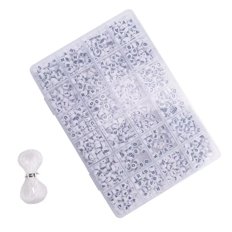 1200Pcs Letter Beads Sorted Alphabet Beads White Letter Bead Kit Round Letter Beads For Jewelry Making With Plastic Box