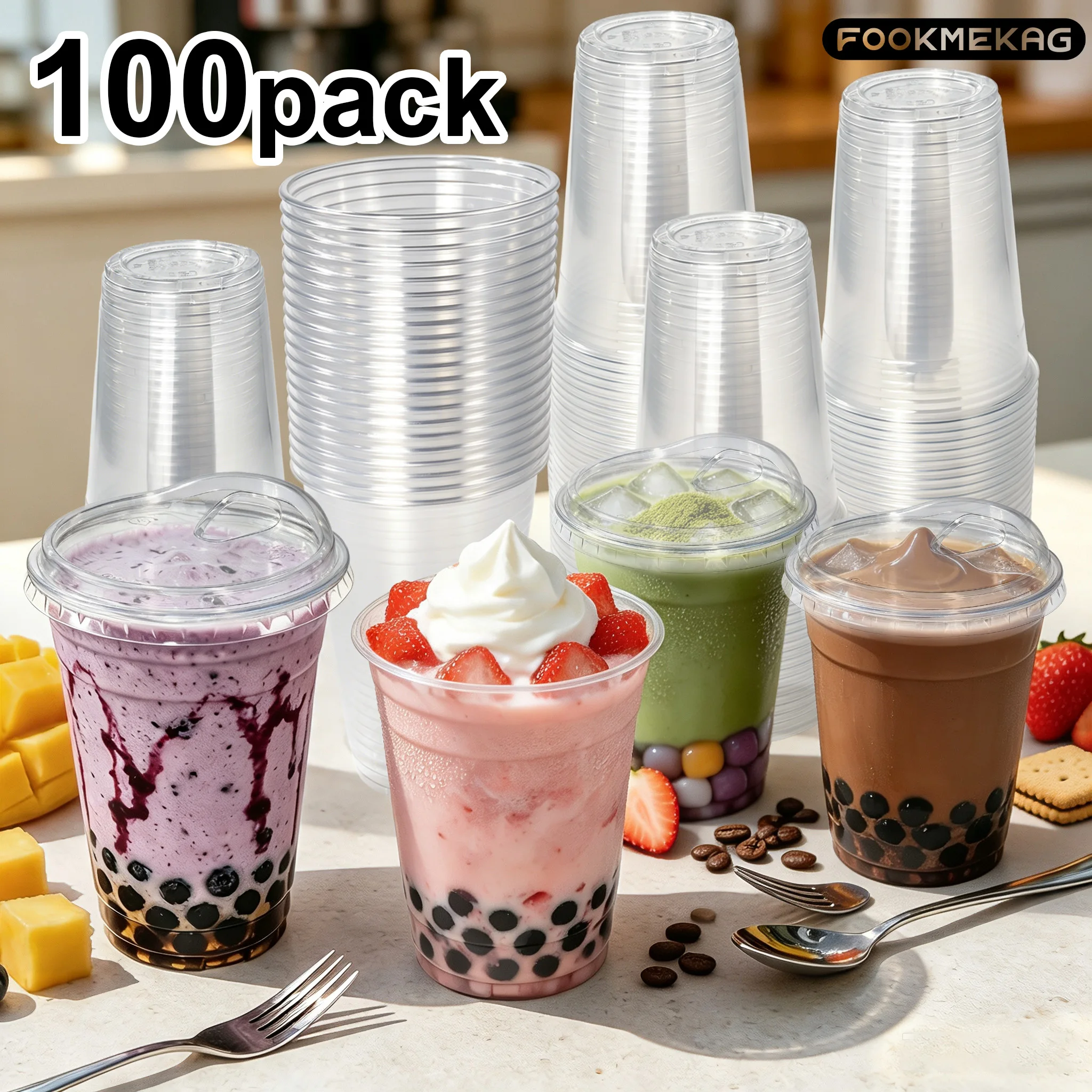 100 Sets Clear PET Reusable Cold Drink Cups With Straight Sip Lids, 12/16/20/24 Oz Freezer Safe Washable Plastic Cups Only For Cold Beverages, Ideal For Iced Coffee, Smoothies, Holiday Parties, Picnics, Family Gatherings And Daily Use