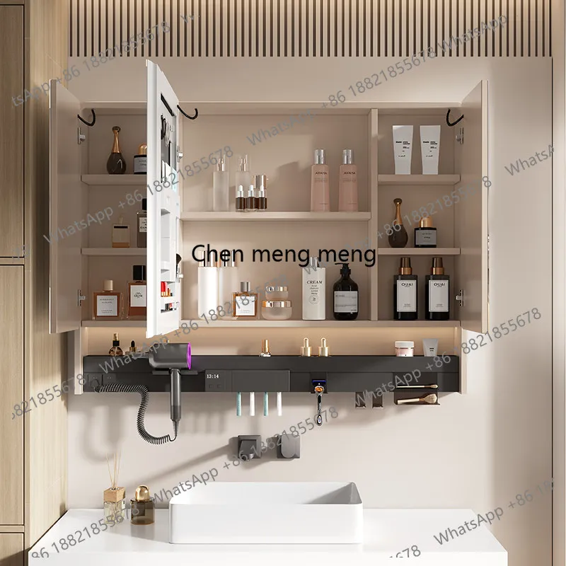 Space aluminum smart bathroom mirror cabinet, separate wall-mounted bathroom, electric wind blowing rack, storage mirror cabinet