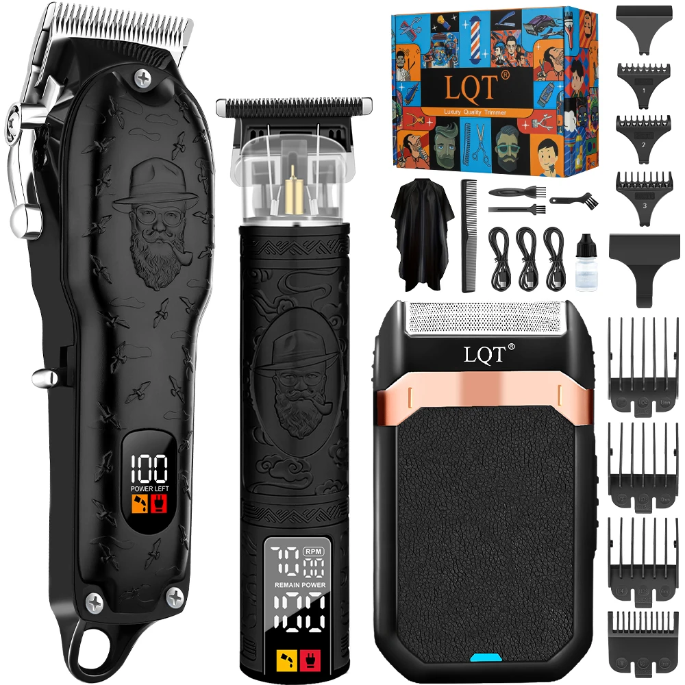 

LQT 3 шт. Беспроводные машинки для стрижки волос для мужчин, парикмахерский триммер с зарядкой через USB и триммер для бороды, электробритва с дорожным замком, подарки для мужчин