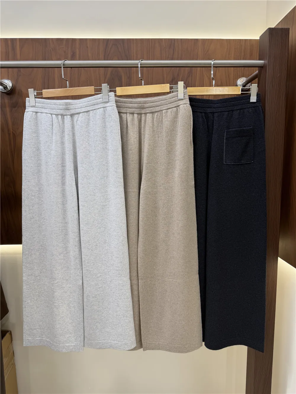Women's 100% Cashmere Knit Lounge Pants Wide-Leg Trousers with Pocket Comfortable Casual Cashmere Pants for Women