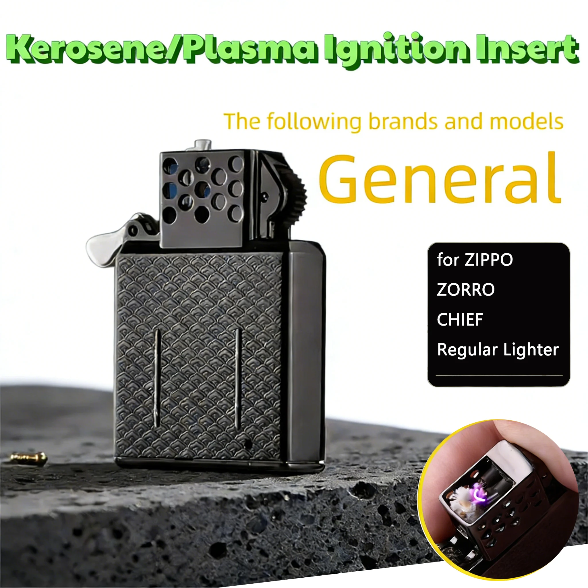 2026 Metal Insert Kerosen/Plasma Ignition Creative USB-Rechargeable Lighter Fuel Tank for ZORRO CHIEF Regular Armored Lighters