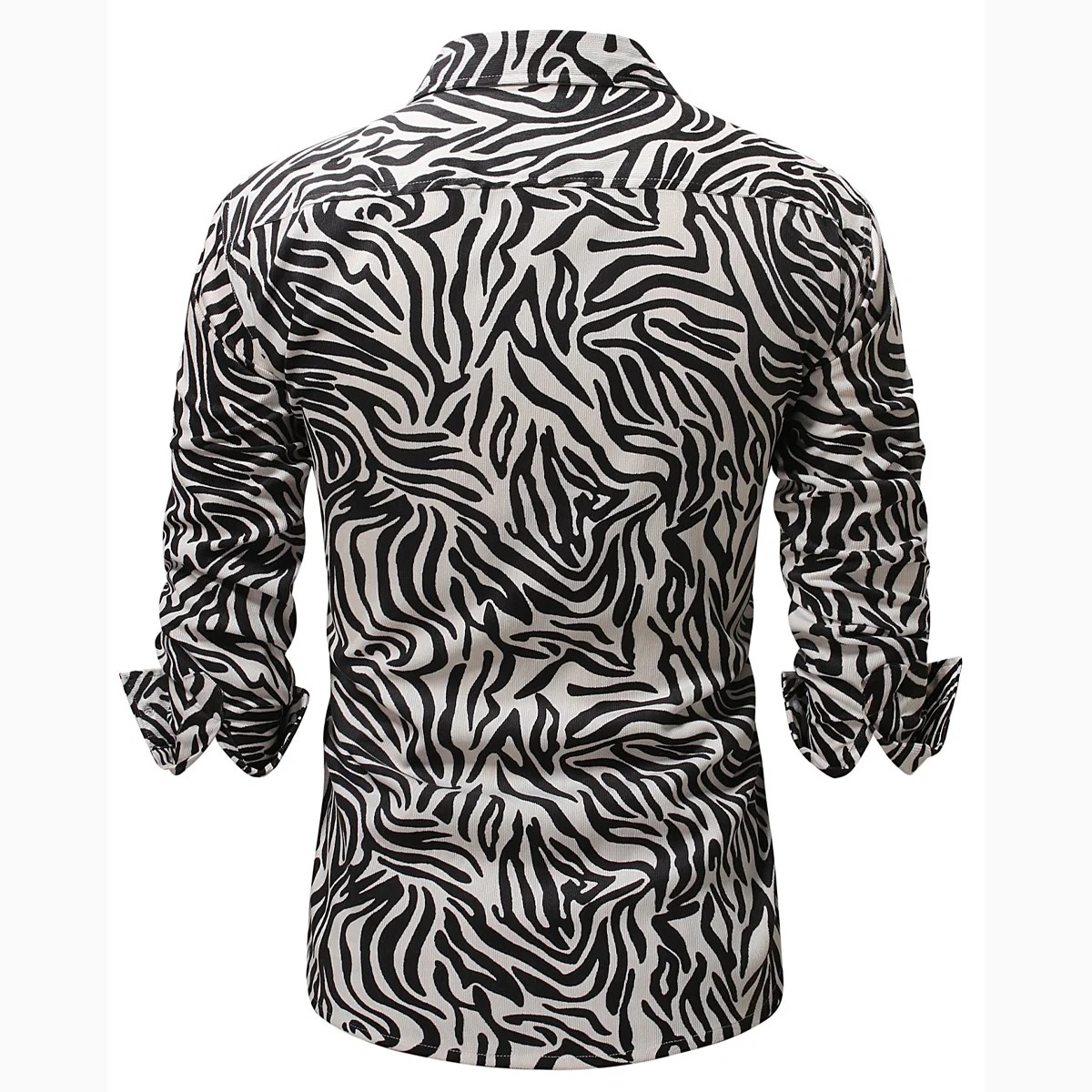 Camisa de botão masculino, Clássico, Veludo-cotelê, Estampa Zebra, Quente, Casual, Masculino, Designer, Festa, Outono, Inverno