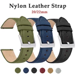 Nylon Canvas Leather Strap 20/22mm for Swatch for Samsung Galaxy watch4 Quick Release Seven colors Men Women Sport Watch Band