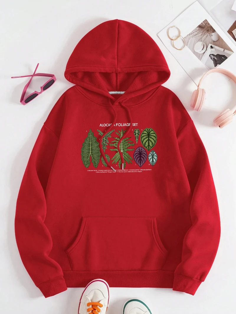 

Alocasia Foliage Set толстовки с принтом женские хип-хоп осенняя толстовка с карманами свободная уличная одежда универсальные флисовые пуловеры Y2K