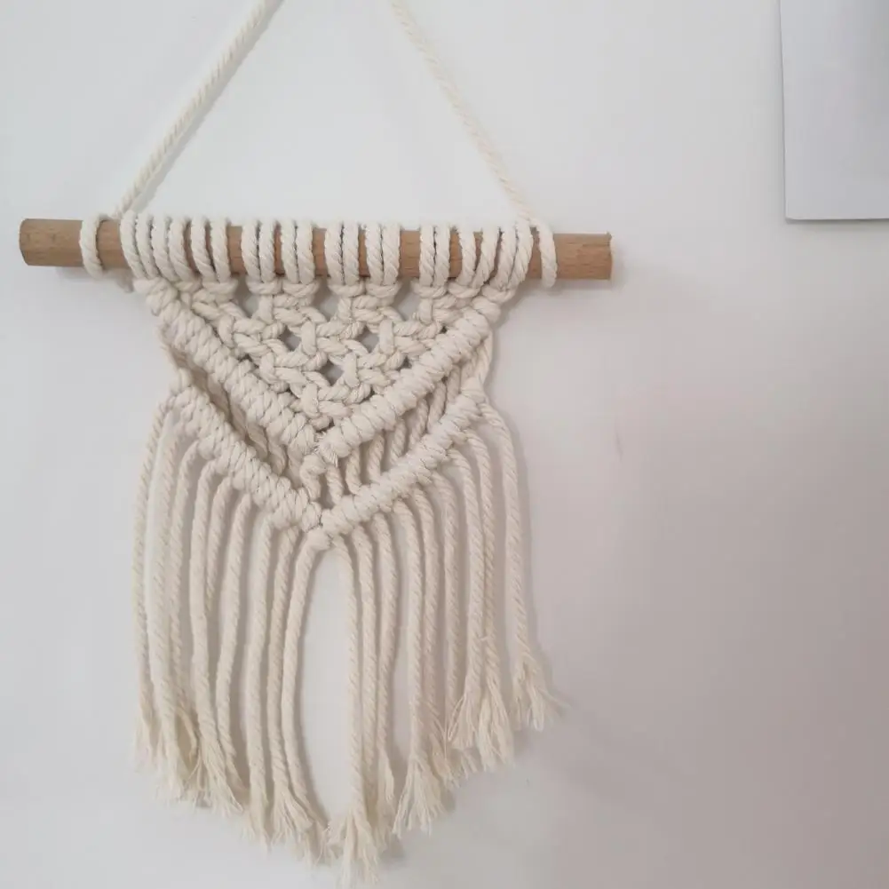 Layered Textured Wall Hanging Boho Braided Tapestry Wall Hanging Geometric Knotted Cotton Rope Art Tassel Decor for Bedroom