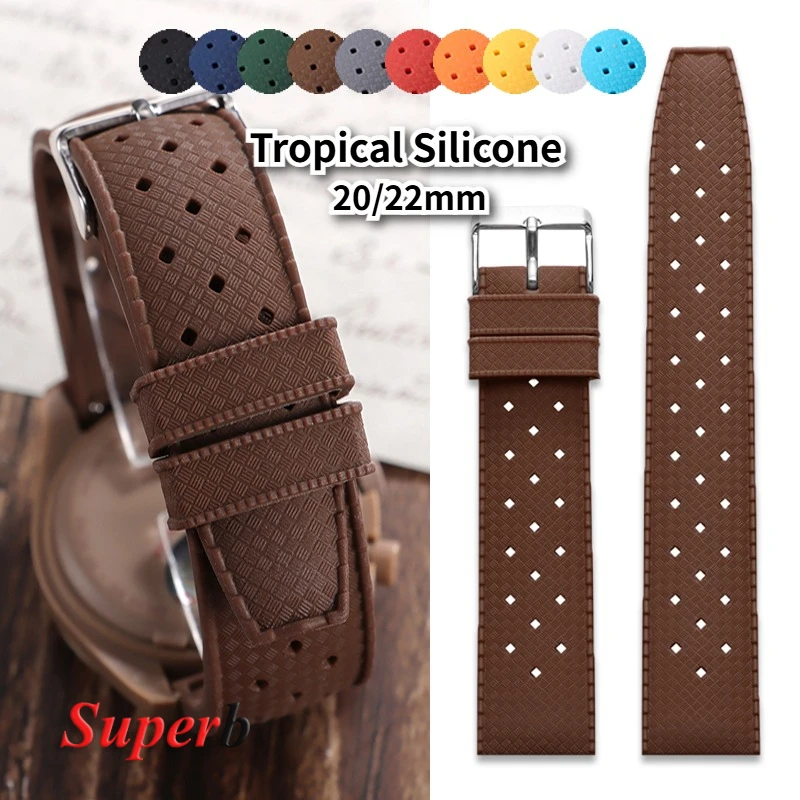 

New Tropical Rubber Watch Strap 20mm 22mm Quick Release Bracelet for Oris for Seiko for Omega Silicone Watch Band Pin Buckle