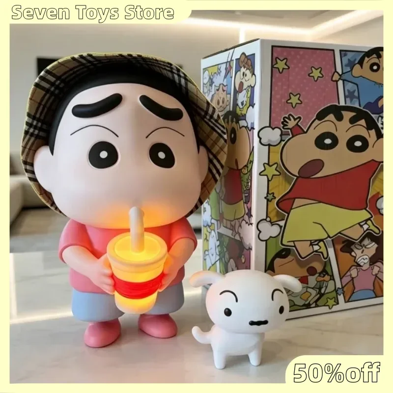 New 35cm Crayon Shin-Chan Boba Tea Night Light Anime Figurine Ins Style Tap Night Light Desktop Decor Ornament Gift For Adult