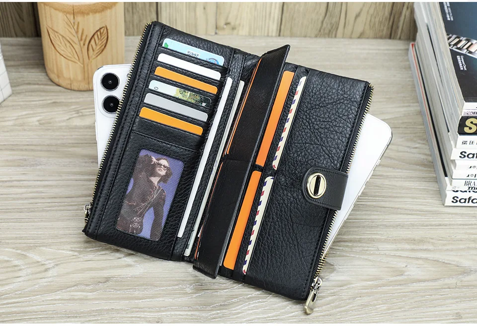 YKOSM Lange Frauen Airtag Brieftasche Luxus Echtes Leder Zipper Geldbörse Dame RFID Blocking ID Kreditkarte Tasche Anti-verloren karte Halter – Detail 17