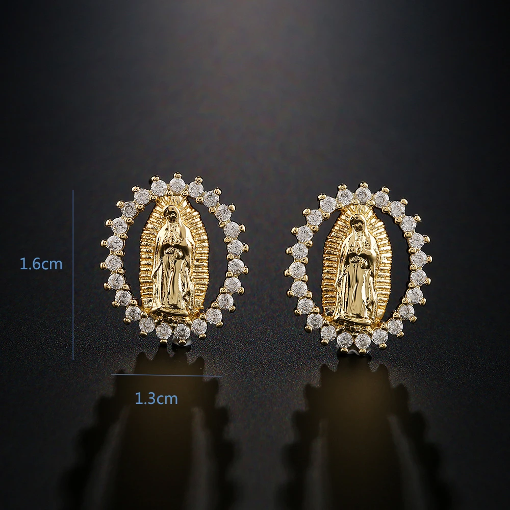 New Gold Color Religious Women Stud Earrings, High Quality Virgin Mary Pendant Earrings With   CZ Stone,Elegant Jewelry Gift