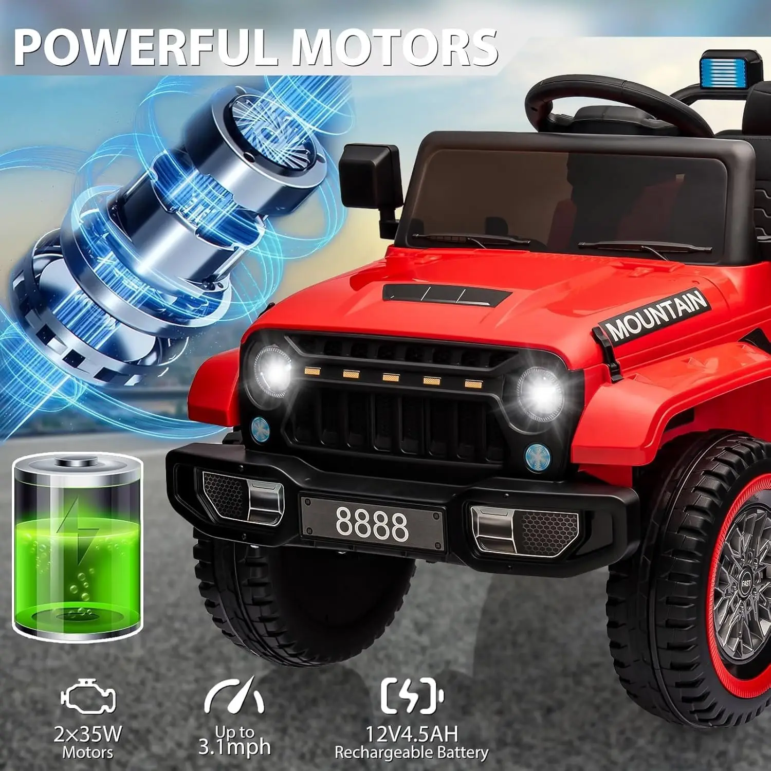 Coche de camión para niños, vehículo eléctrico de 12 V con control remoto, luces LED, 3 velocidades, música y bocina, juguetes para niños y niñas