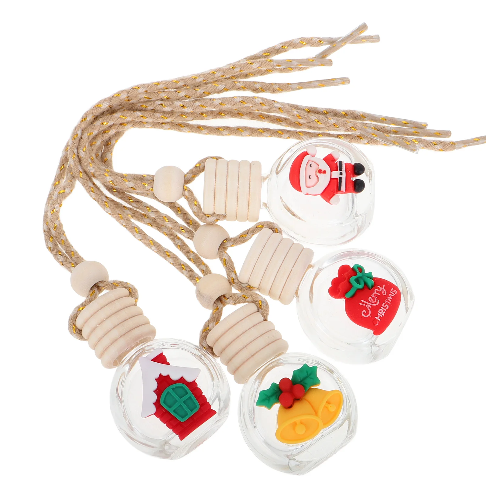 

4Pcs Car Air Freshener Hanging Glass Bottles Cartoon Christmas Car Diffuser Refillable Perfume Pendant Aromatherapy Scented
