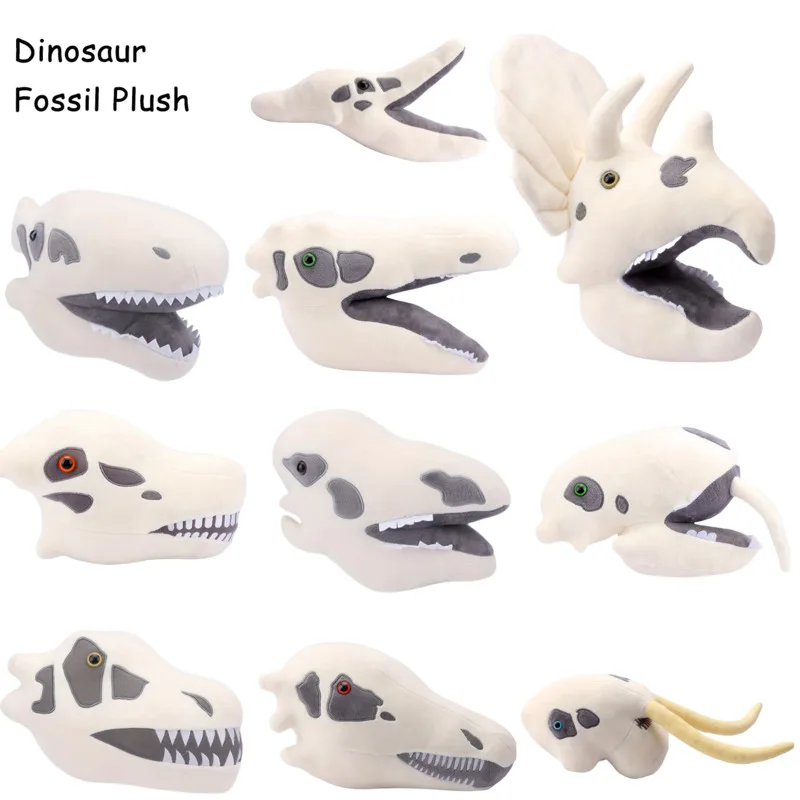 2025 Fuzzy Fossils Plush Riceratops Skull น่ารักและนุ่มการ์ตูนอุปกรณ์ต่อพ่วงหมอนตุ๊กตาตกแต่งห้องเด็กของขวัญวันเกิด