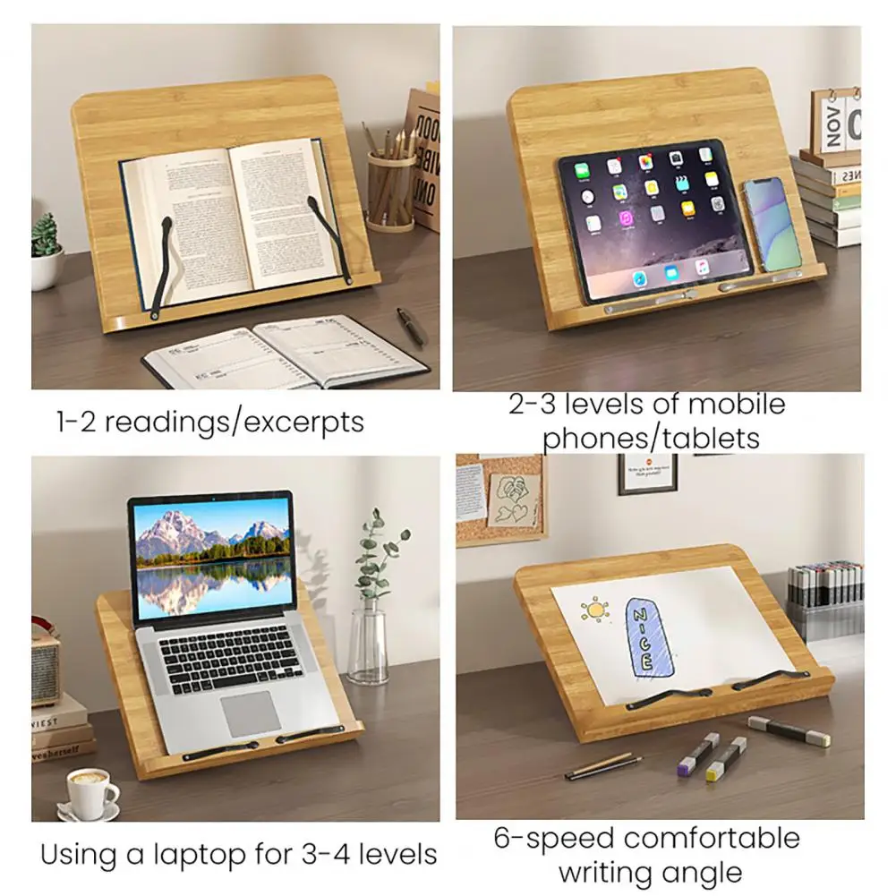 Adjustable Book Holder Adjustable Wooden Book Stand for Reading Hands-free Cookbook Holder Stable Tablet Document Display Tray