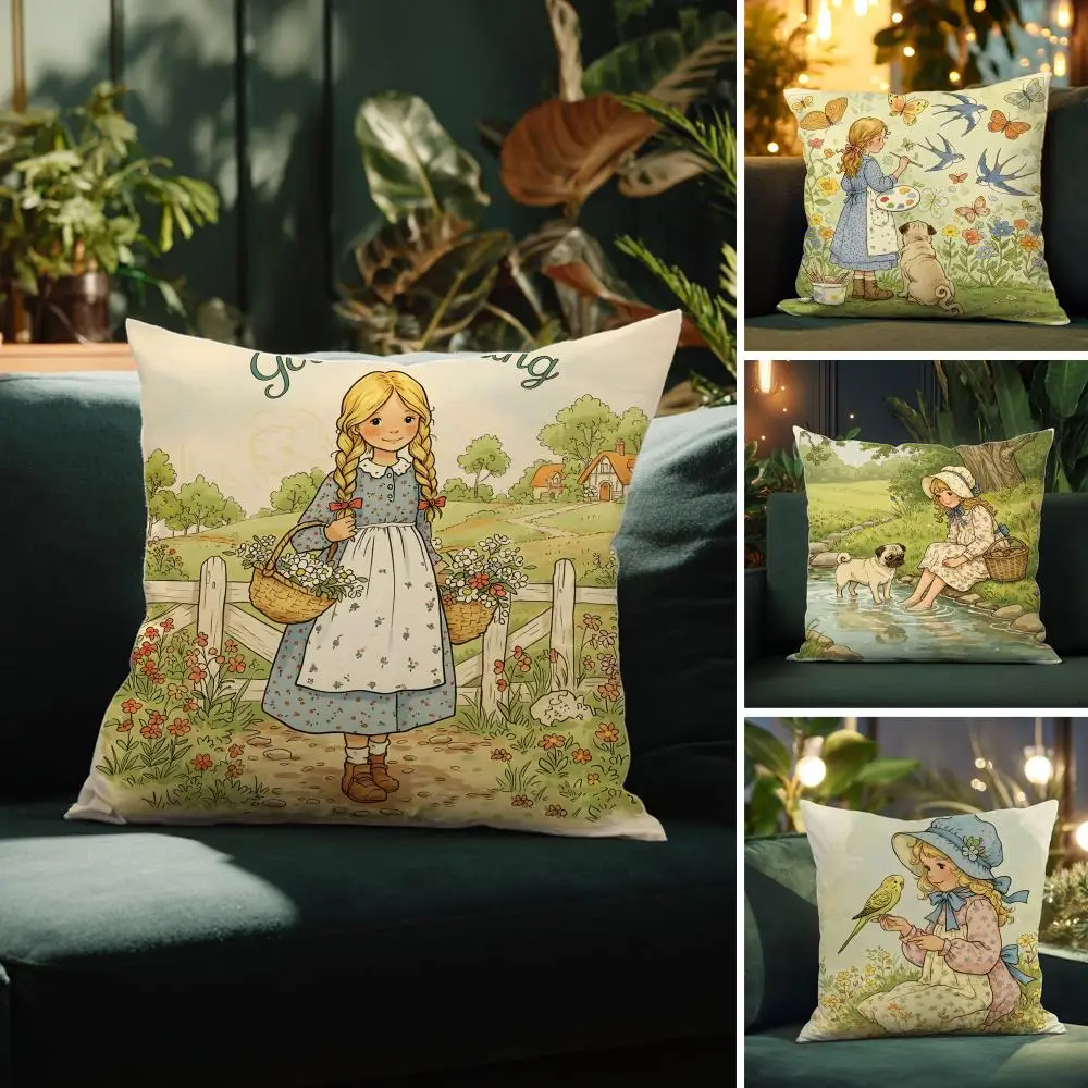 Art Sarah Kay S-Swing Girl Pillow Case Pattern Printed Pillowcase for Living Room Sofa Cushion Cover & Bedroom Decor