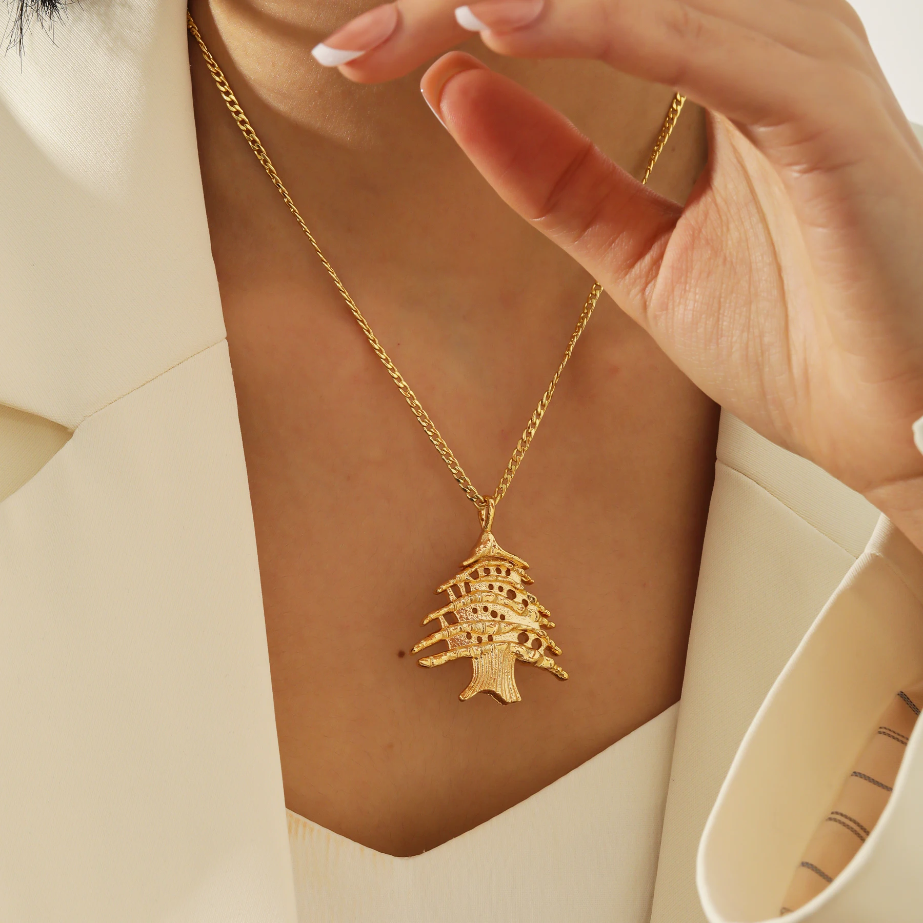 Luxury Lebanon Necklace Pine Tree Pendant 18K Gold Plated Islamic Necklace Original Life Tree Design Eid Gift for Women Wife