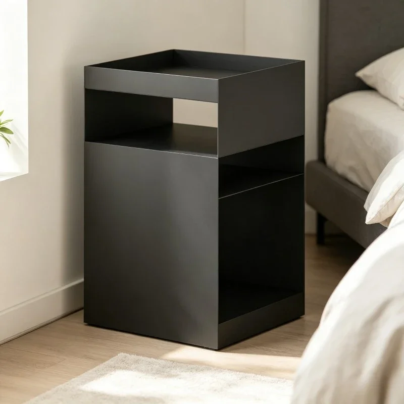 Modern Open Frame End Table Shelf Raised Anti-Fall Edge Square Narrow Space Sofa Side Nightstand Minimalist Accent Furniture