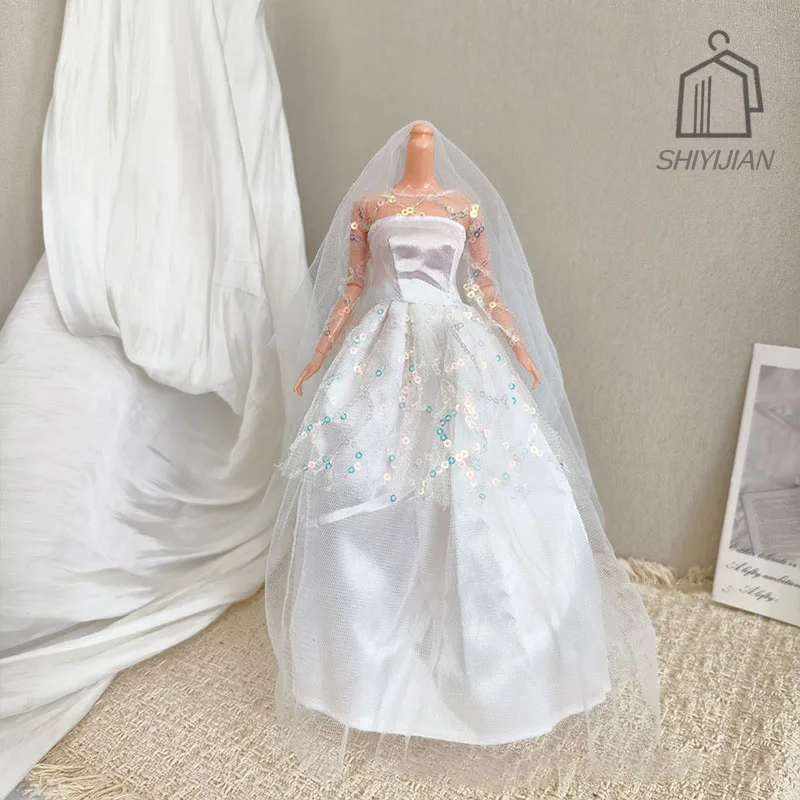 1/6 Doll Clothes French-style Sequins Elegant Long-sleeved Wedding Dress/Sweet Bow Princess Dress For 30cm Babi Supermodel Doll