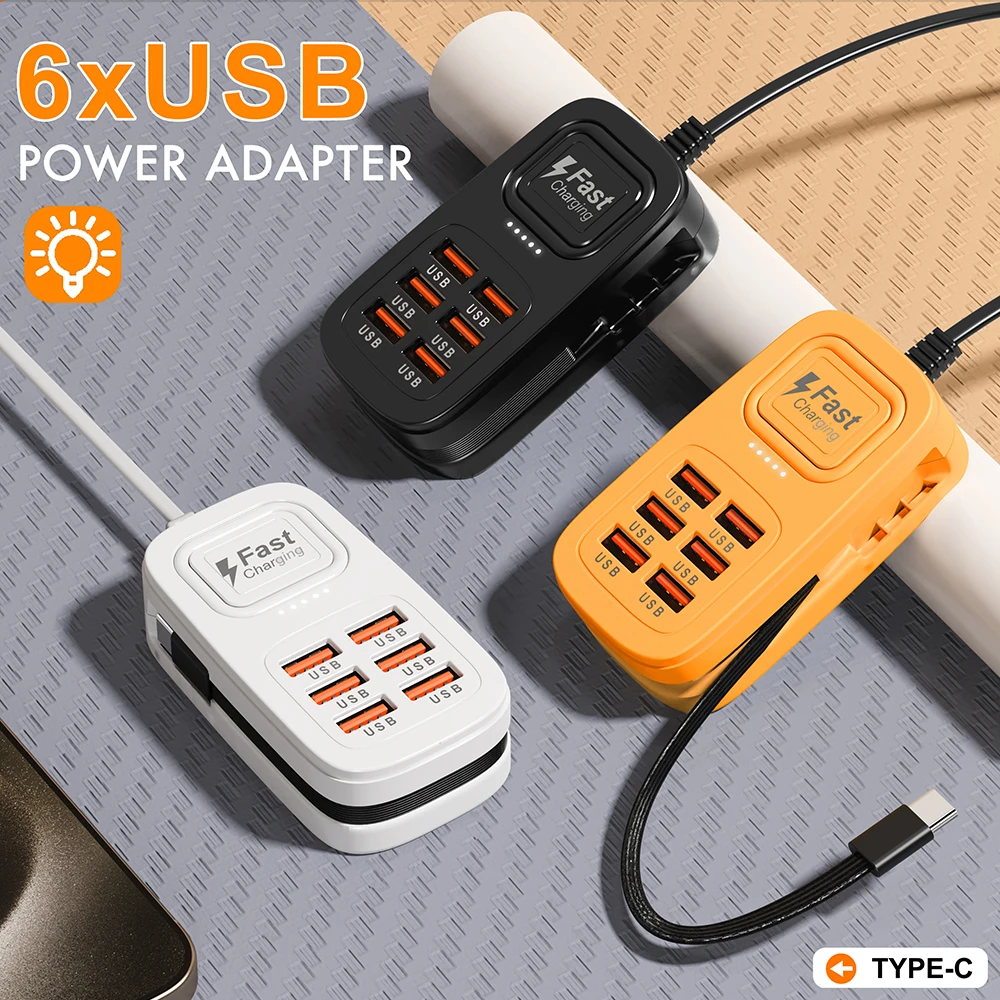 6 in 1 Desktop Charging Station USB Fast Charger Power Strip Type C Multifunctional Charging Adapter EU US UK Plug Charge Socket