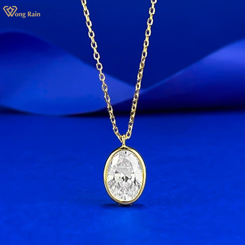 

Wong Rain 925 Sterling Silver Oval Cut 7*10 MM Lab Sapphire Gemstone Necklace Pendant Anniversary Gifts Fine Jewelry Wholesale