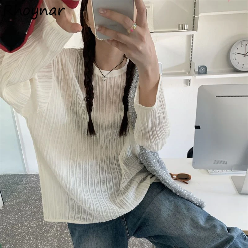 

Pullovers Women Summer Thin Knitted Chic Solid All-match Casual Lazy Style Streetwear Korean Fashion Trendy Popular College Cozy