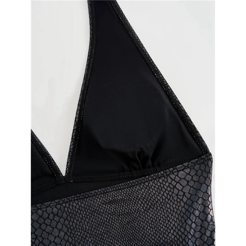 

【SEE】Womens Rave Wear Bodysuit Snakeskin Print Sexy- Swimsuit For Festival Dance Rave Clothing