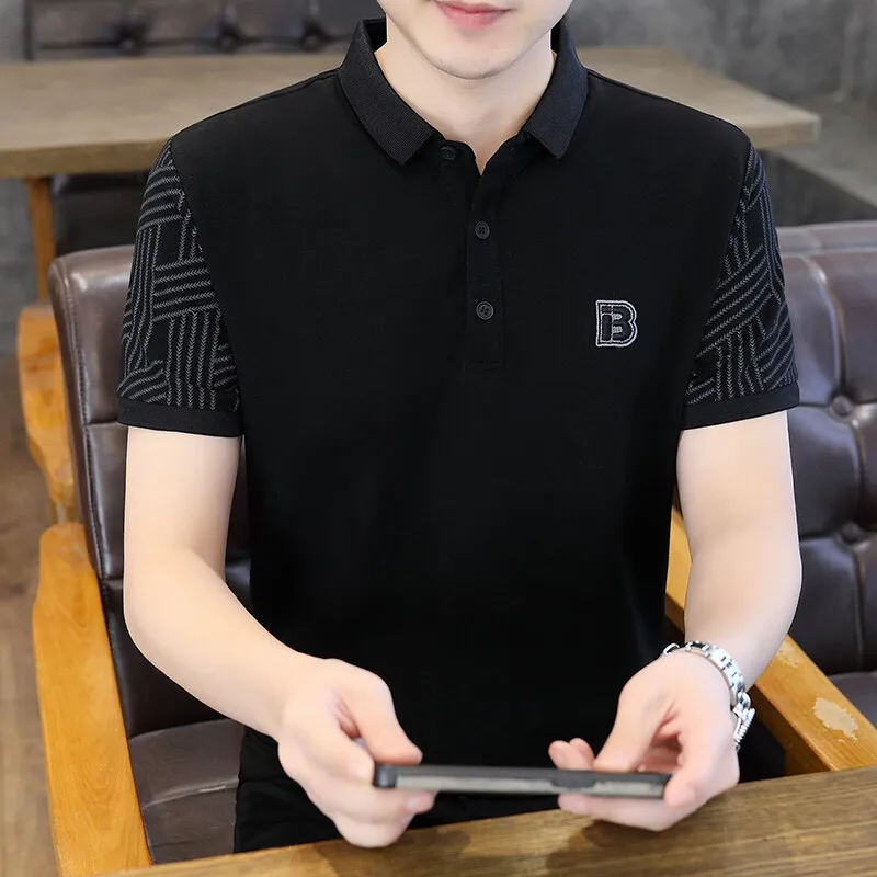 

Мужские рубашки поло в стиле ретро, жаккардовые рубашки поло, лето 202, деловая повседневная рубашка поло с короткими рукавами, универсальные футболки с лацканами, уличная одежда