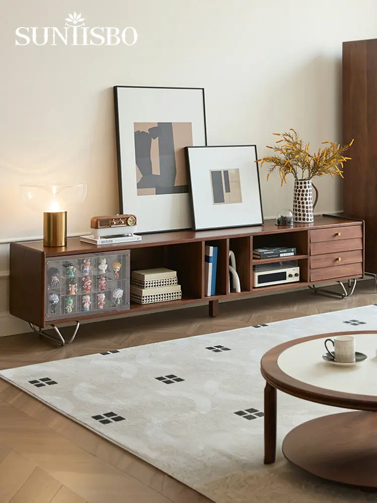 

YFY Nordic All Solid Wood TV Cabinet North American Black Walnut Large and Small Apartment Living Room Modern Storage Cabinet
