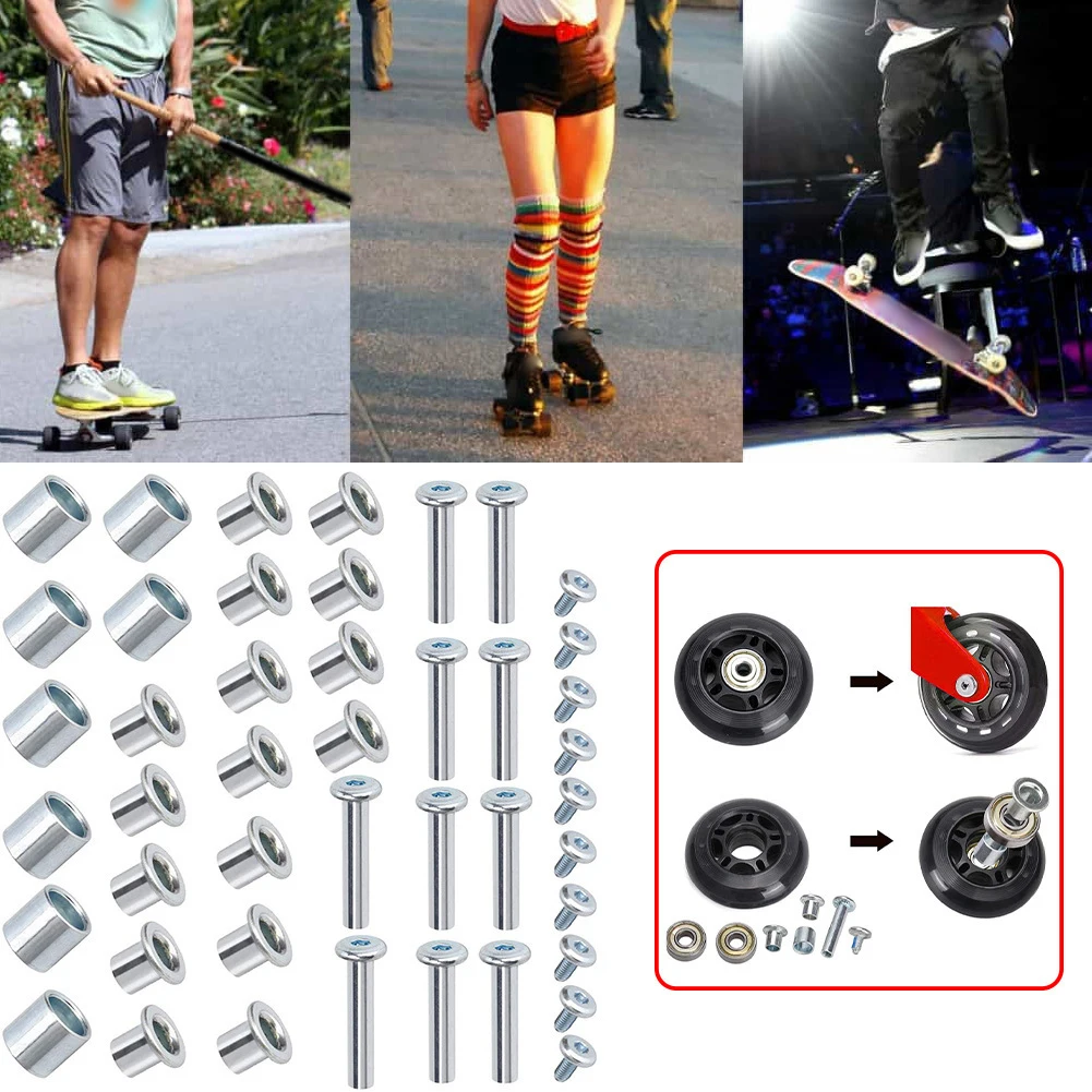 Aluminum Alloy Inline Skate Axle Spacer Bearing Screw With Wrench Roller Skate Replacement Part Lightweight Outdoor Sports