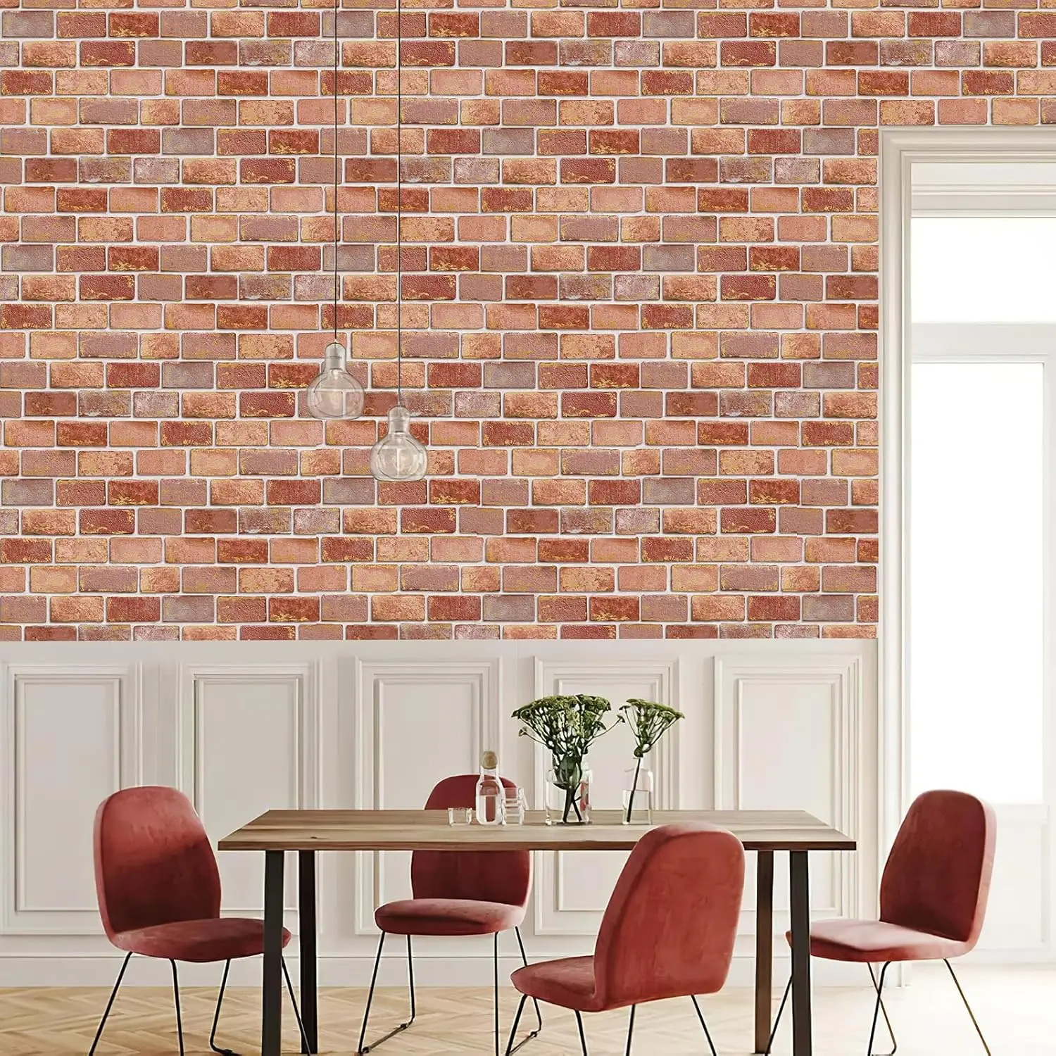 Red Brick Peel and Stick Wallpaper Vintage Brick Textured Self Adhesive Wallpaper Removable Contact paper for Kitchen Bedroom