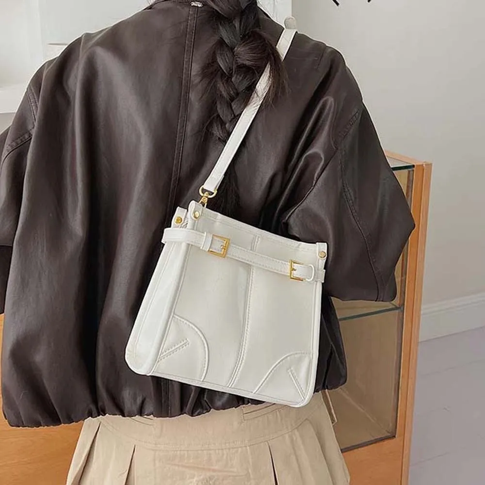 

Large Capacity Square Shoulder Bag Anti-splash Water Solid Color Belt Buckle Crossbody Bag Lightweight Korean Style