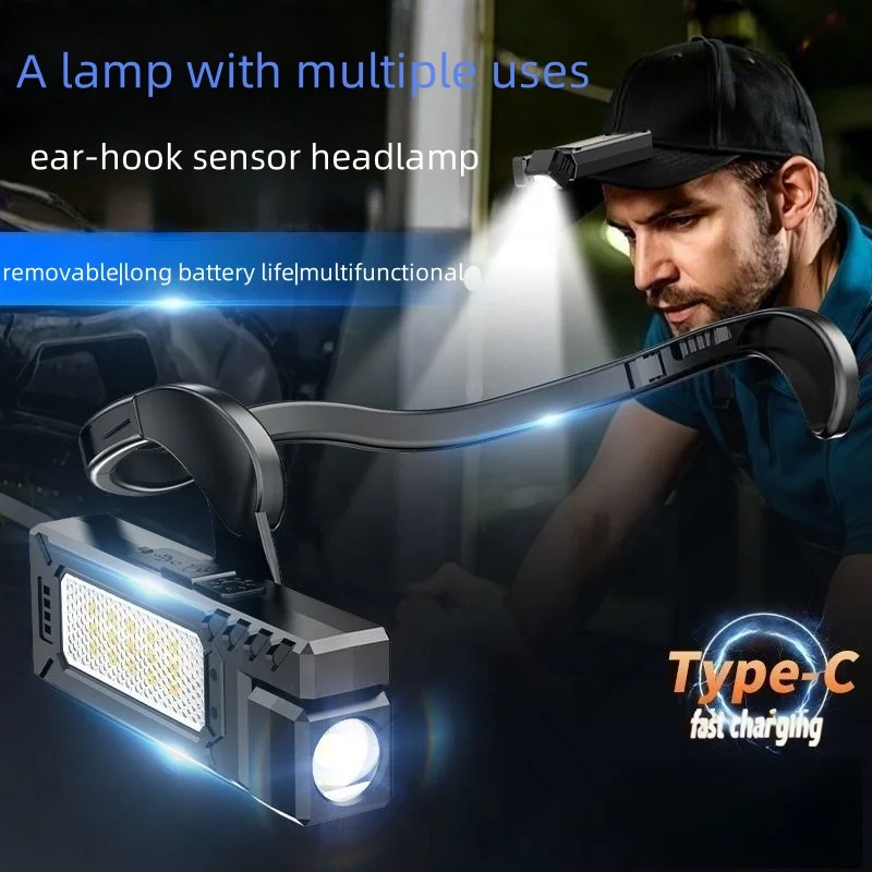 

Налобный фонарь с зажимом для ушей COB, светодиодный фонарь Type-C, перезаряжаемый водонепроницаемый налобный фонарик для рыбалки на открытом воздухе, пешего туризма, бега, езды на велосипеде