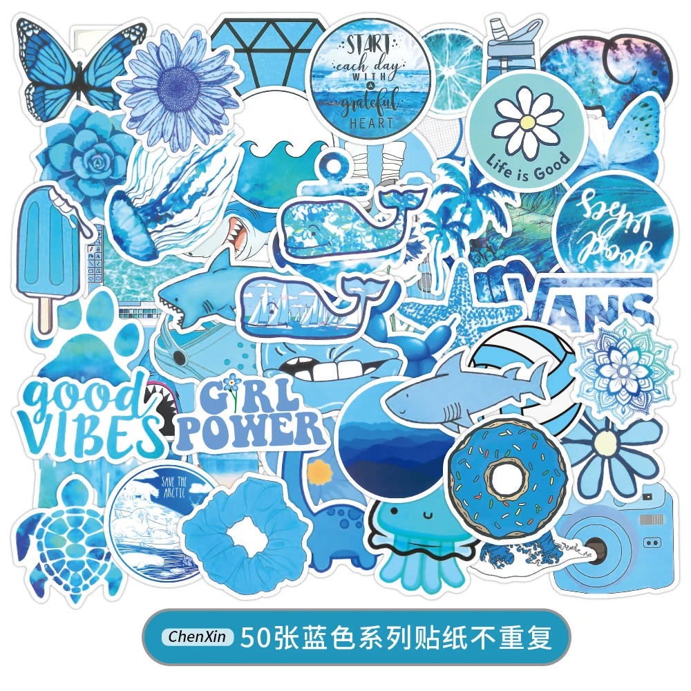 Blue Aesthetic Stickers Pack for Teens Girls Boys, Cute Blue Stickers, Waterproof Vinyl Stickers, Vsco Stickers f