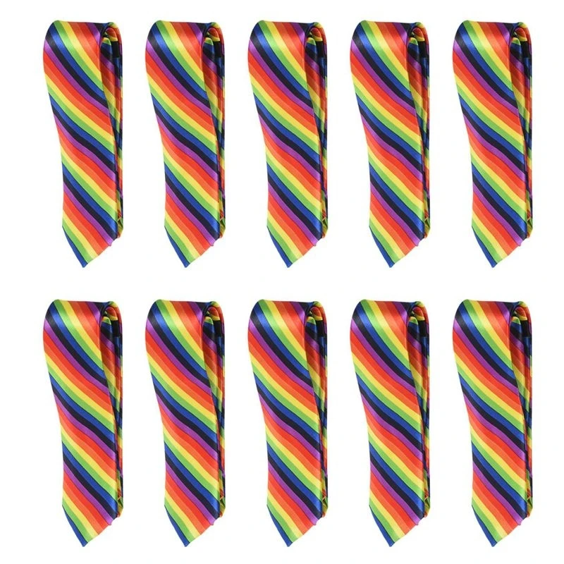 10x-men-fashion-casual-skinny-slim-narrow-tie-formal-wedding-party-necktie-19-rainbow-color-stripes-eco-friendly