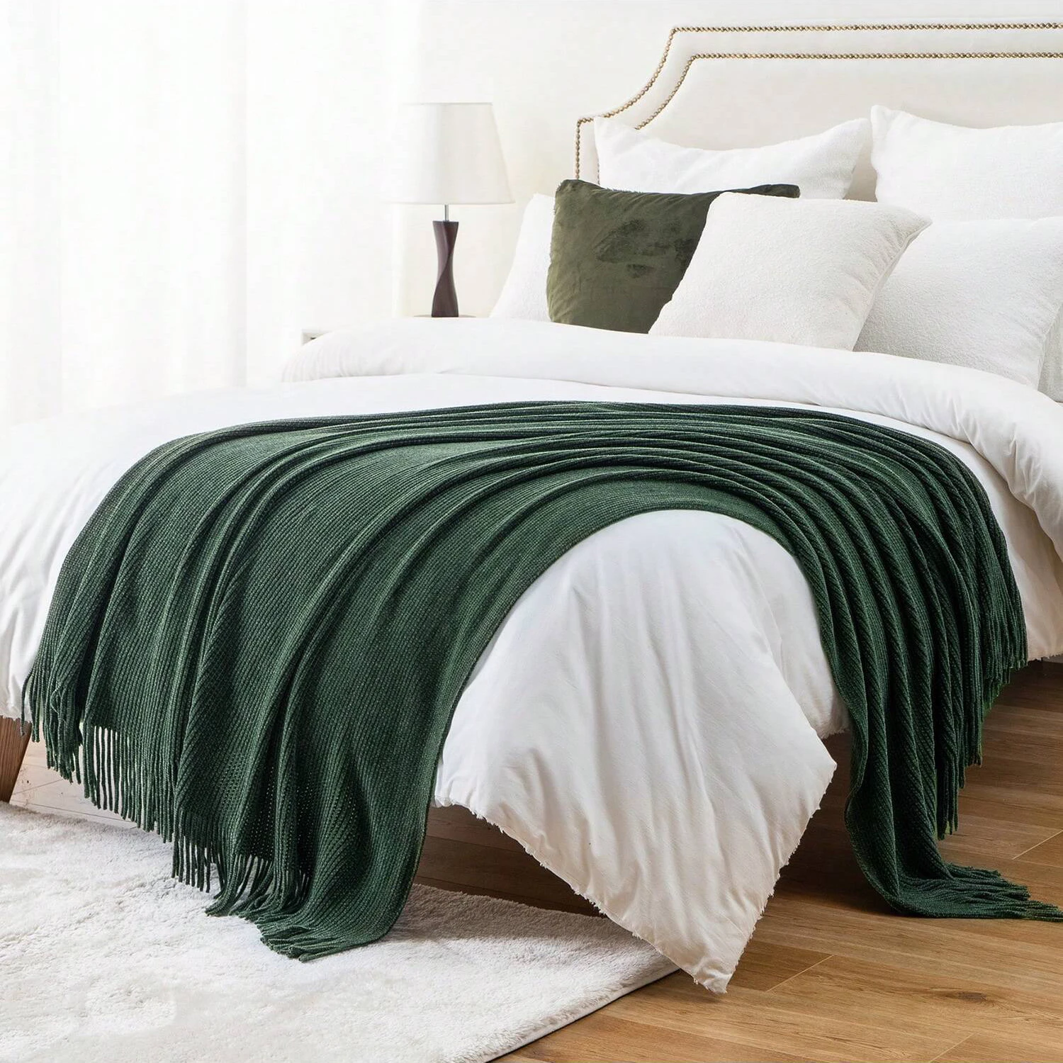 Battilo Chenille Knit Blankets with Tassels Caramel Plaid Throw Blanket for Bed Couch Decorative Sofa Blanket Bedroom Fall Decor