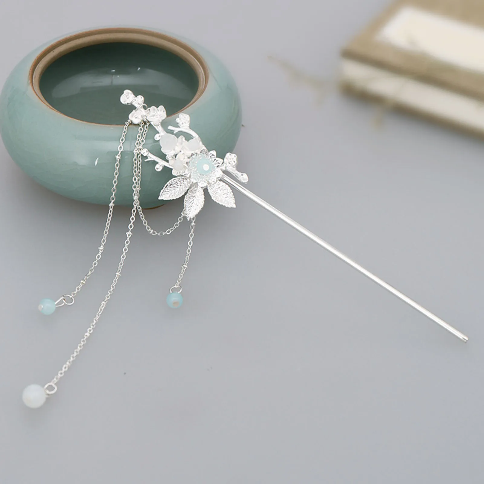 Chinese Style Alloy Hair Stick Chopsticks With Fringed Silver Flower Tassels Hairpins Retro Cheongsam Hanfu Decor Hair Clasp