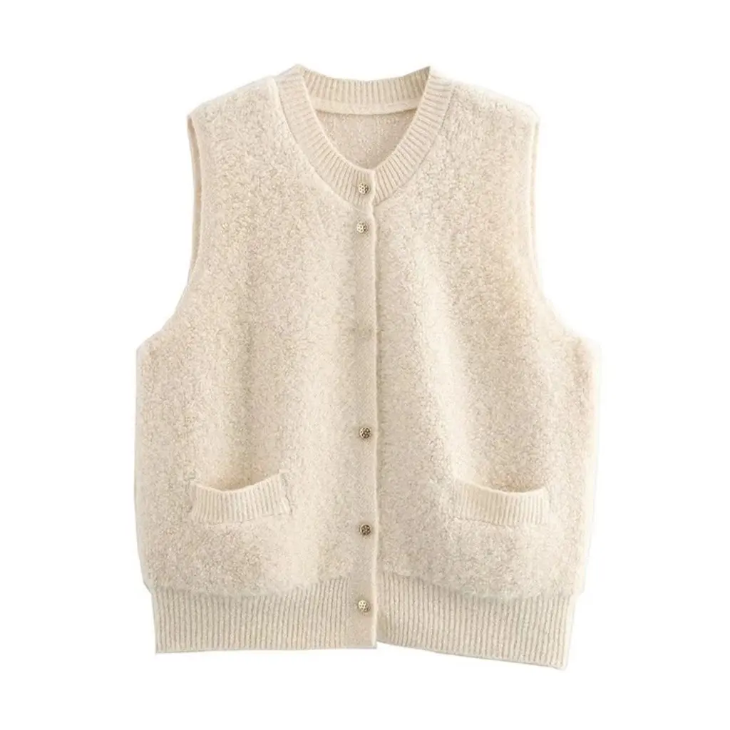 

Women's Sleeveless Knitted Vest Autumn Fashion Towel Style round Neck European And American Style New