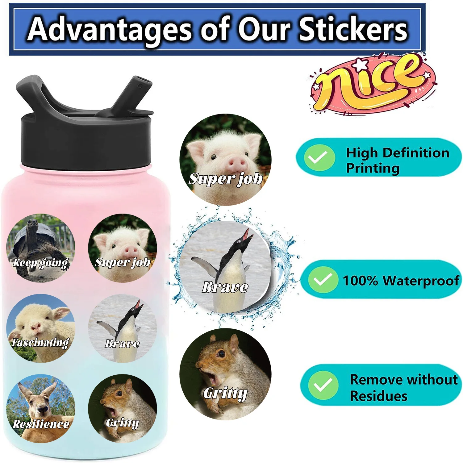 10/50PCS Funny Inspirational Animal Meme Stickers Teacher Rewards Decals Gift Toy DIY Notebook Skateboard Travel Luggage Sticker