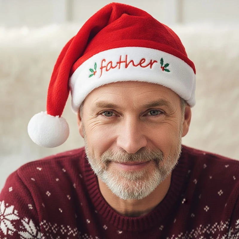 Christmas Short Plush Hat Red Santa Claus Hat Family Member Mother Father Kids Christmas Hat Gifts Happy New Year Supplies