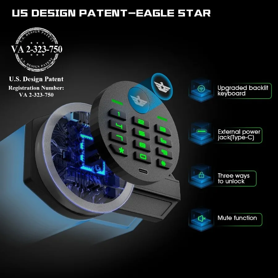 7.0 큐빅피트 대형 금고 방화 방수 금고 무음 기능 및 LED 라이트 디지털 키패드 가정용 금고