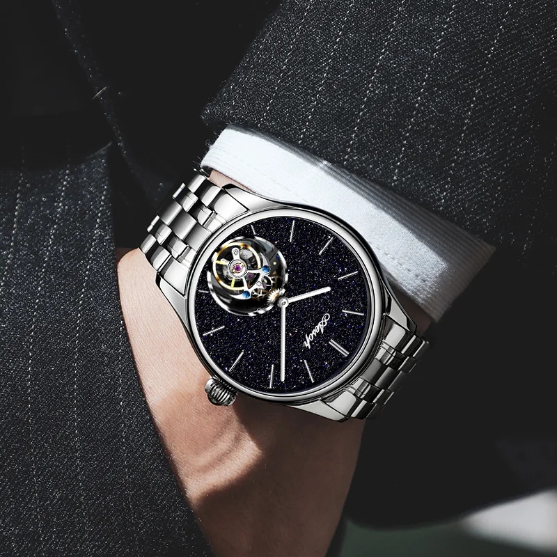 Céu estrelado brilha brilhantemente turbilhão relógios masculinos de luxo à prova dwaterproof água relógio esportivo masculino para homens relógios de pulso mecânicos casuais