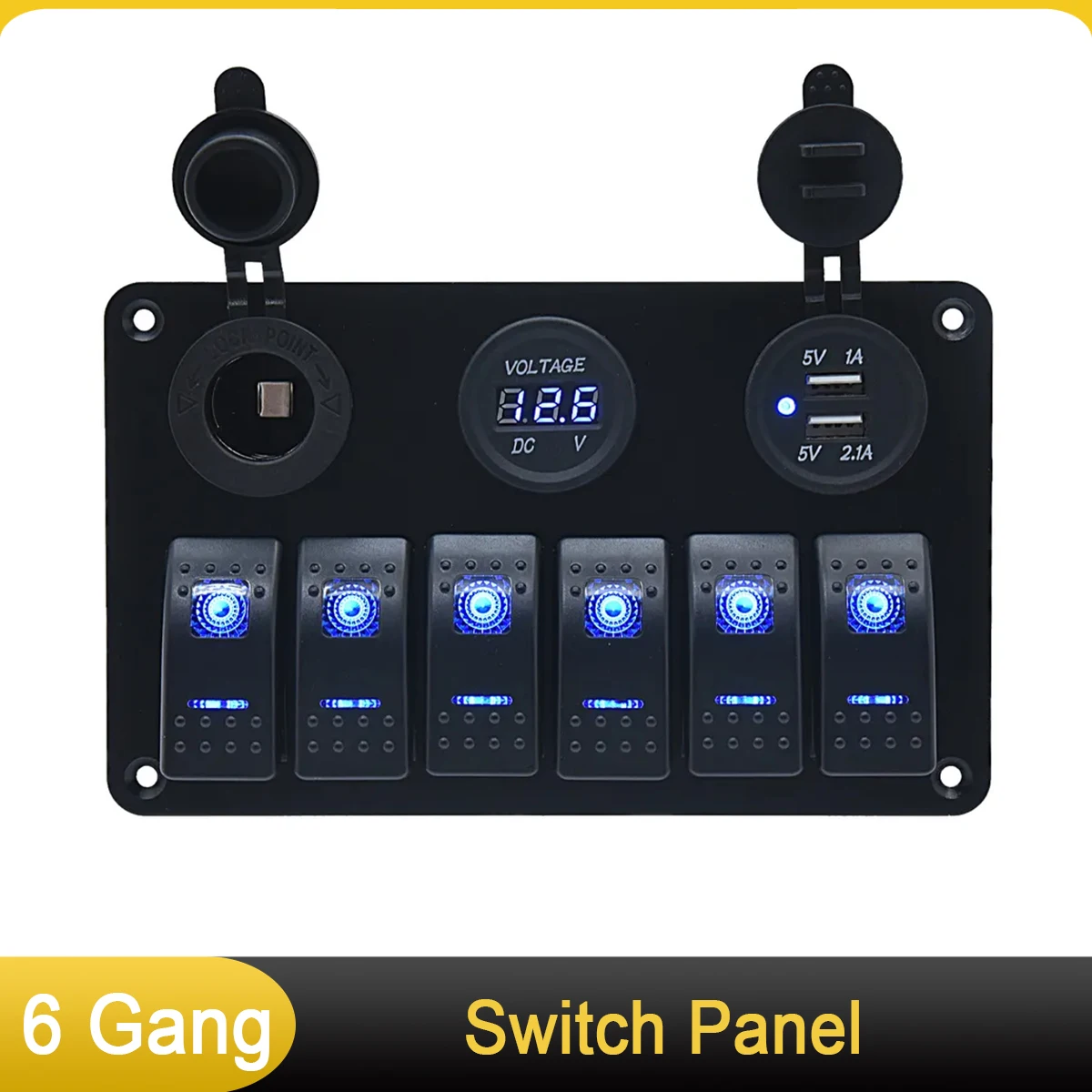 

Boat Rocker Switch Panel 6 Gang Switch Panel with 3.1A Daul USB Socket Cigarette Lighter Socket Volt Meter For Truck Car RV 12V
