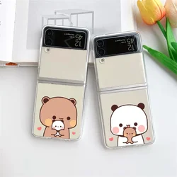 Cute Cartoon Bear Couple Paired Case for Samsung Galaxy Z Flip 6 ZFlip 5 Transaprent Clear Cover for Samsung ZFlip 4 3 7 Fundas