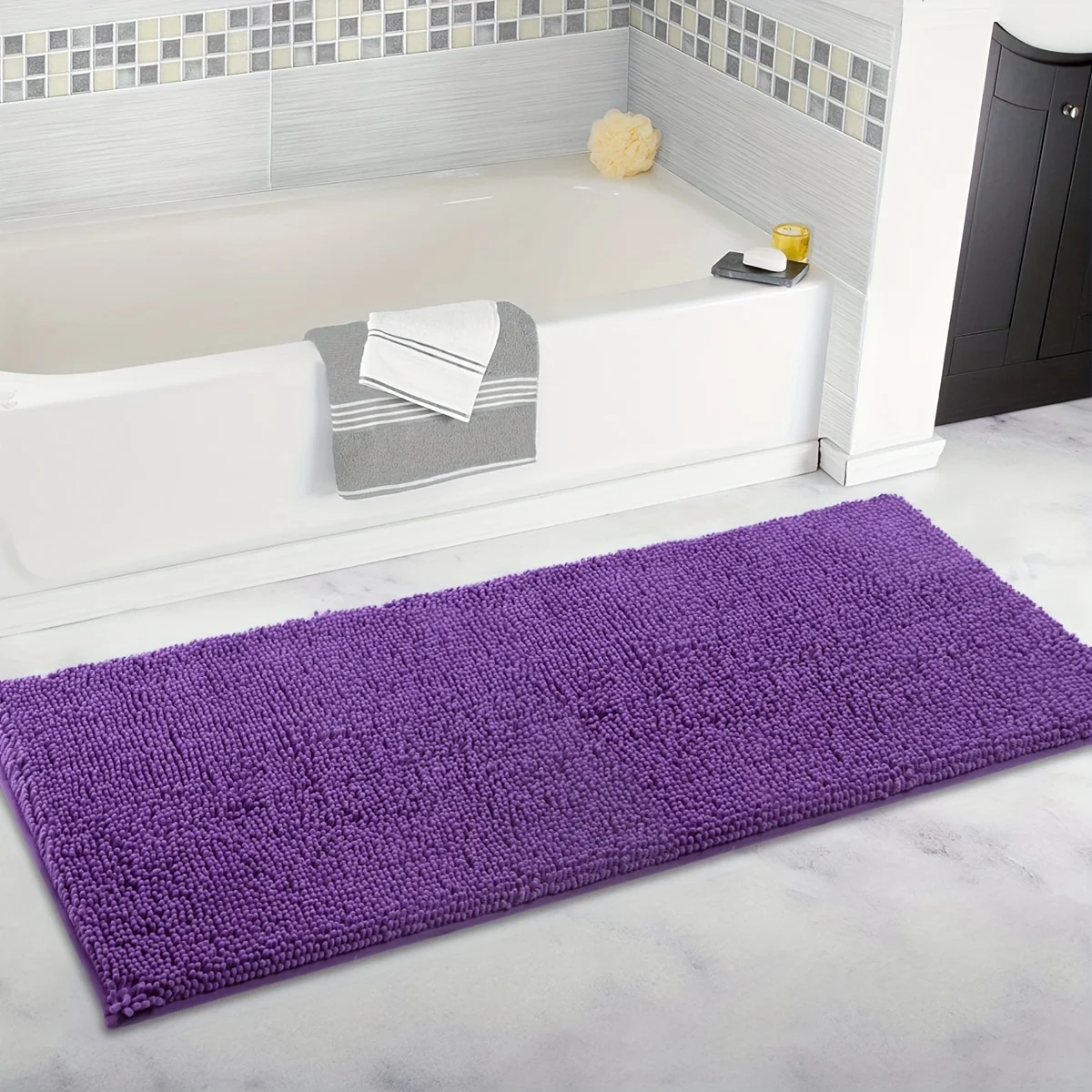 Purple Solid Color Anti Slip Bathroom Floor Mat, Beautiful Bathroom Mat, Floor Mat, Door Mat, Home Decoration