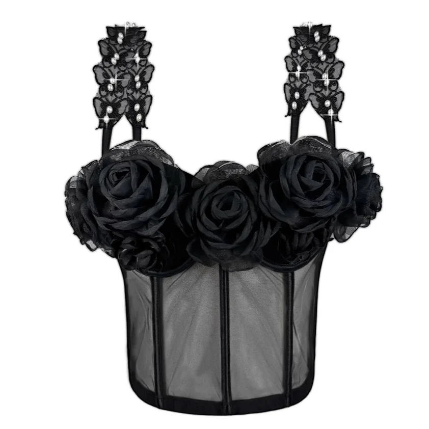 

Модный трехмерный жилет с жемчужным цветком для женщин, верхняя одежда, топ без бретелек с рыбьей косточкой, женский топ