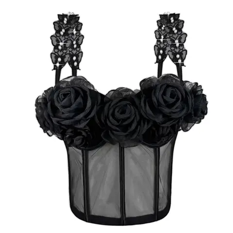 여성용 패션 3D 진주 꽃 디자인 캐미솔 베스트 아우터웨어 피쉬본 스트랩리스 탑