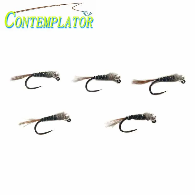 10# 5pcs Frenchie Euro Style Nymphs Tungsten Bead Jig Hook Bait Lures Imitating Caddis Larva Pupa Giant Midges Fly Fishing Flies