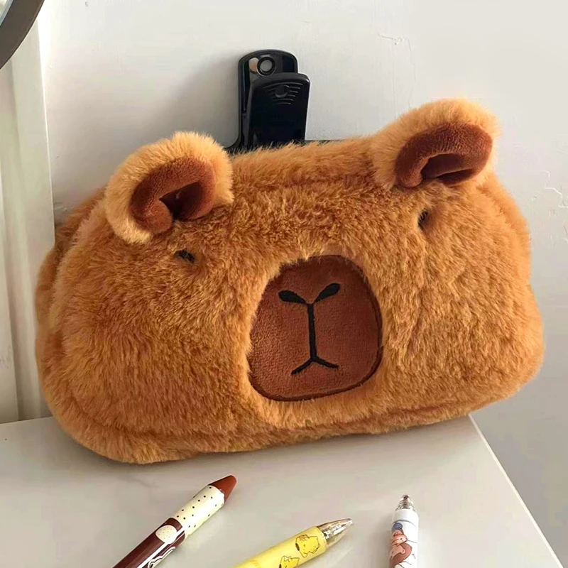 Cute Capybara Plush Pencil Case Cosmetic Bag Guinea Pig Pen Pouch Large Capacity Pencil Bag School Supplies Stationery Box