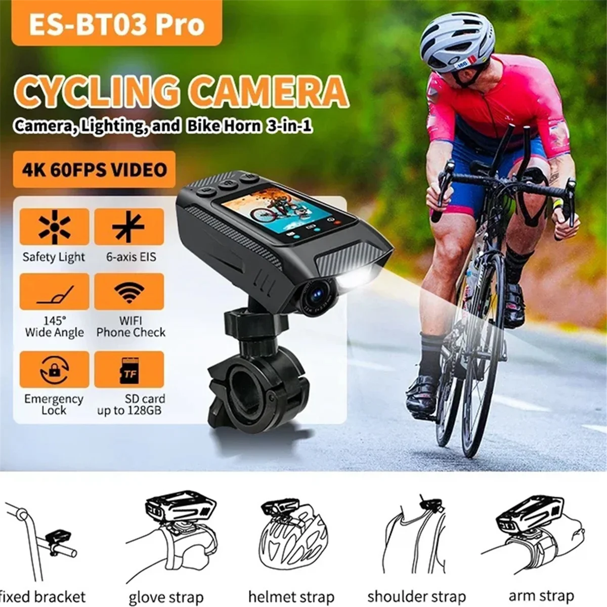 TCE Multifunctional Sports DV Dash Cam with Lighted Speaker 4K Bicycle Helmet Sports Camera Motorcycle Riding Camera