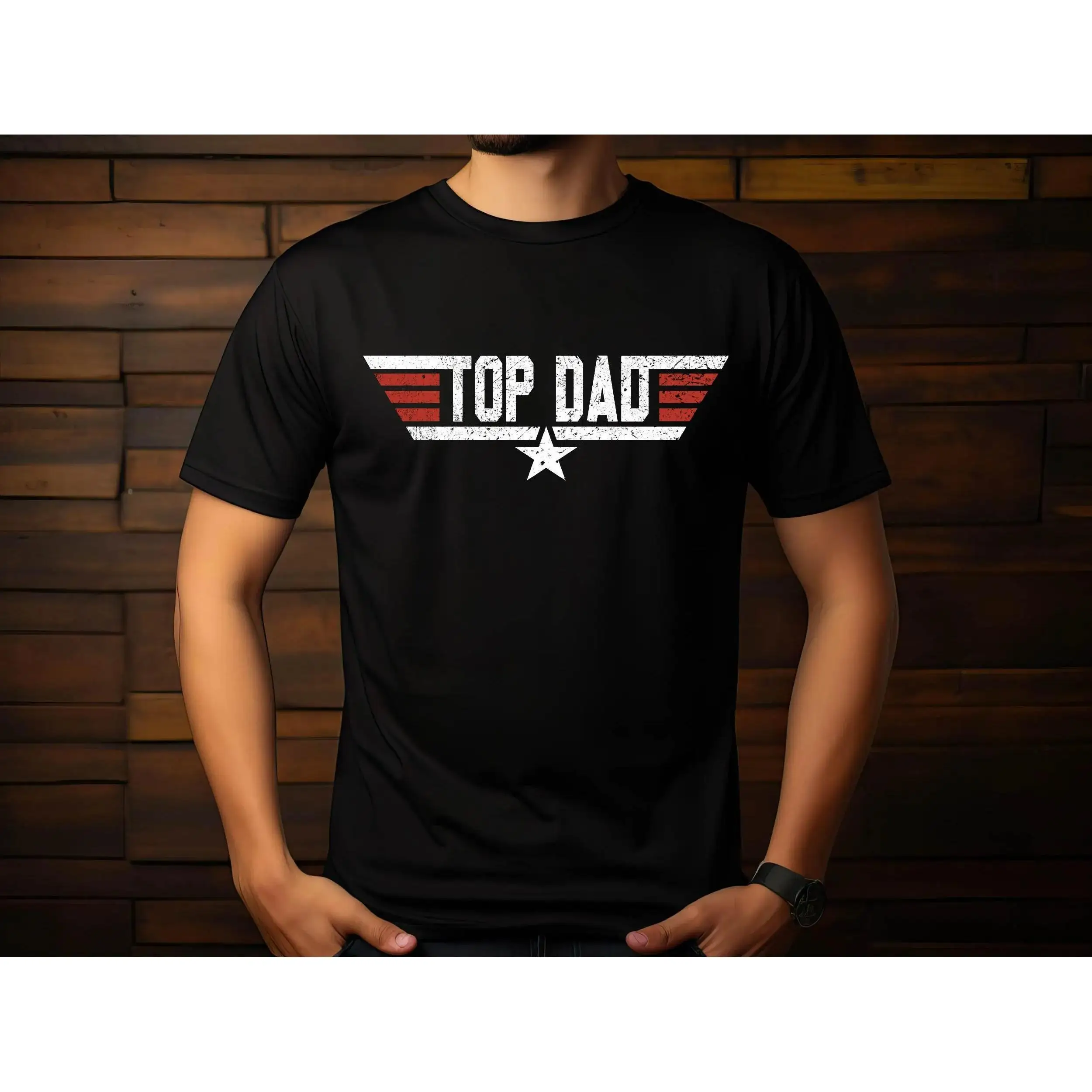 

T - shirt Honoring Dads with the “Top Dad” Title and a Badge - like Design
